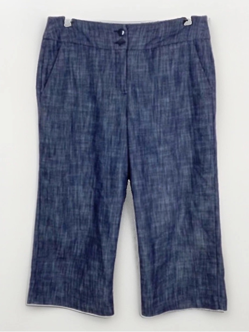 Sandro Navy Chambray Cropped Trousers Capri